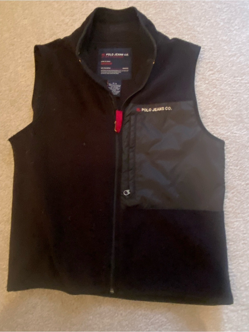 Polo Jeans Co.  RL Black Fleece Vest with Chest Pocket